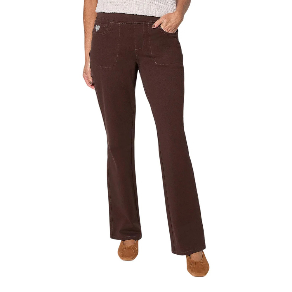 Quacker Factory Women's Flat Waistband Bootcut Jeans Espresso - Regular